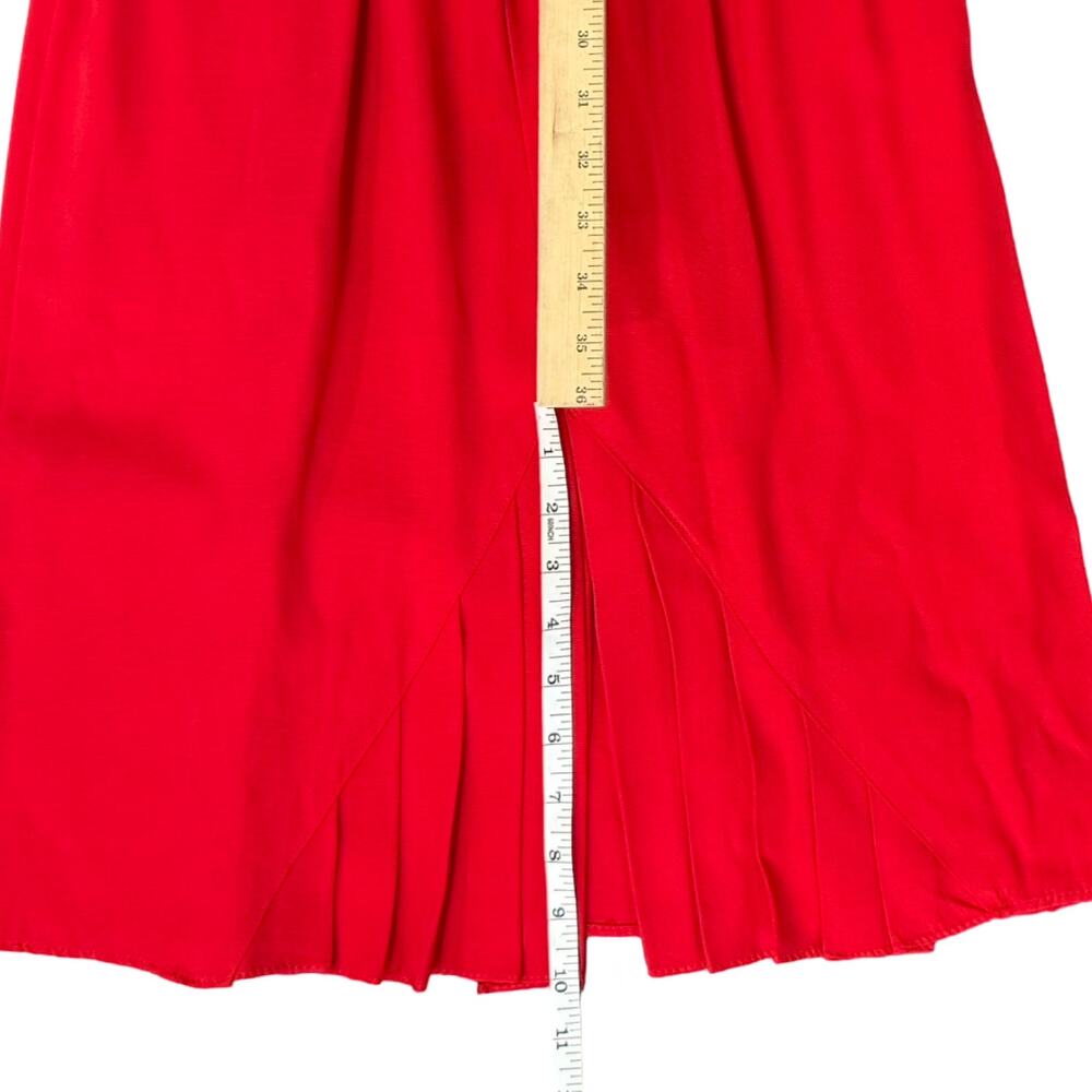 Vintage 80s Red Black Collared Belted Pleated Shoulder Pads Midi Dress size M - Picture 5 of 16
